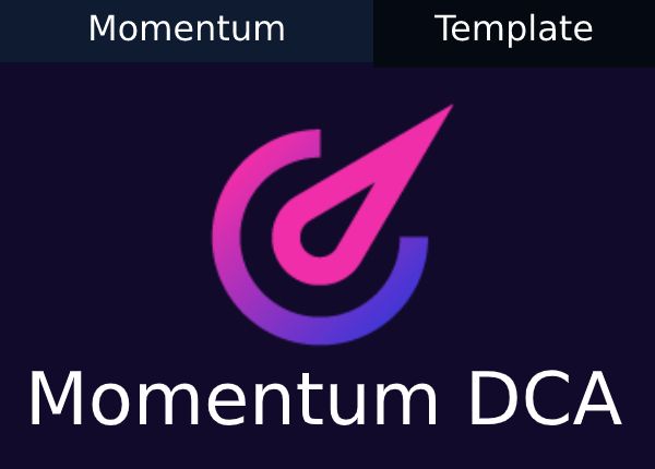 Graphic logo for Momentum DCA with stylized 'M' on a dark background with purple gradient.