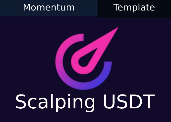 Graphic logo with "Scalping USDT" text on a dark background, promoting a financial template.